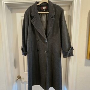 Women's Classic Charcoal Double-Breasted Full Length Wool Coat. Item 1122252J